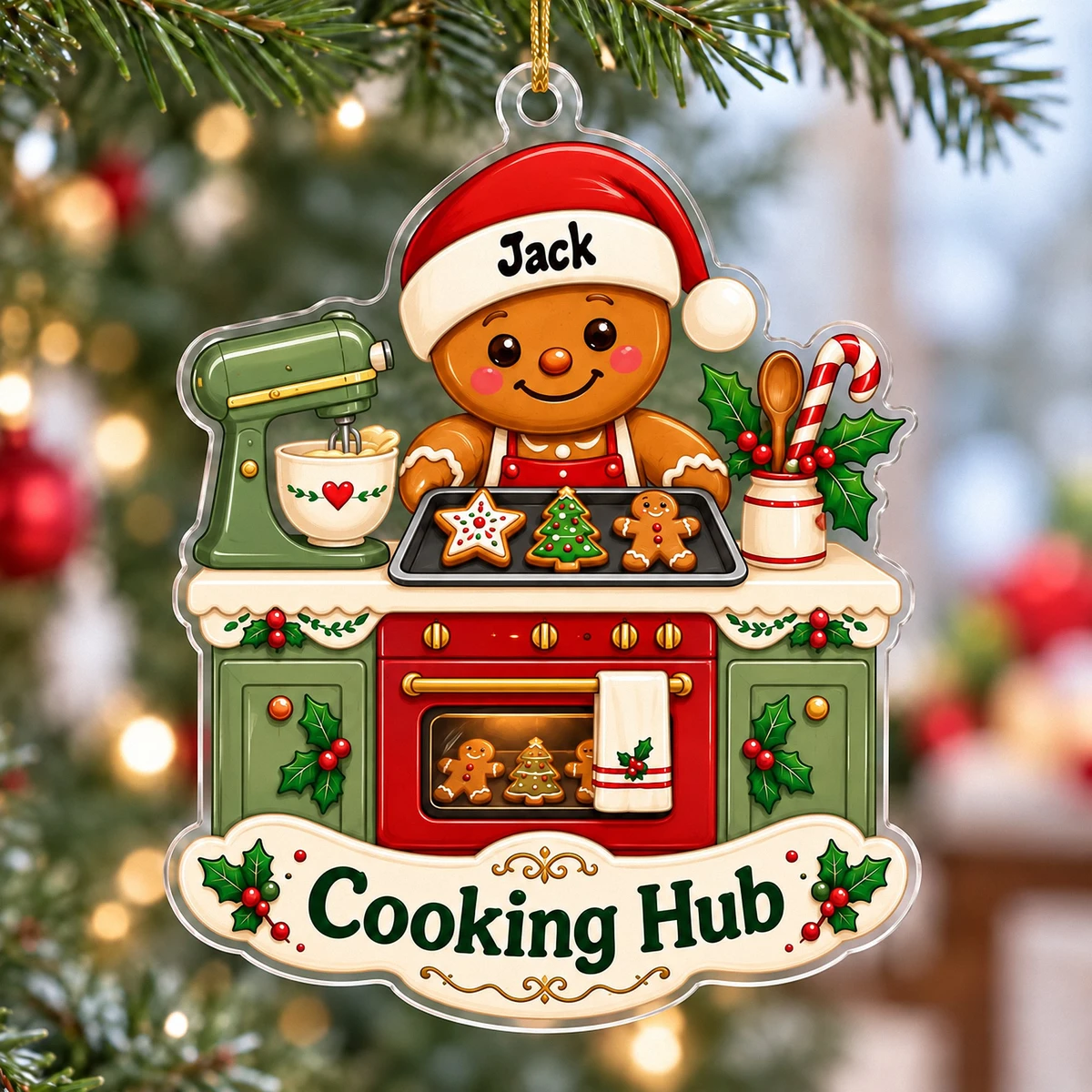 Personalized Acrylic Christmas Ornament Custom Name – Gingerbread Baker Cooking Kitchen Holiday Tree Ornament Gift