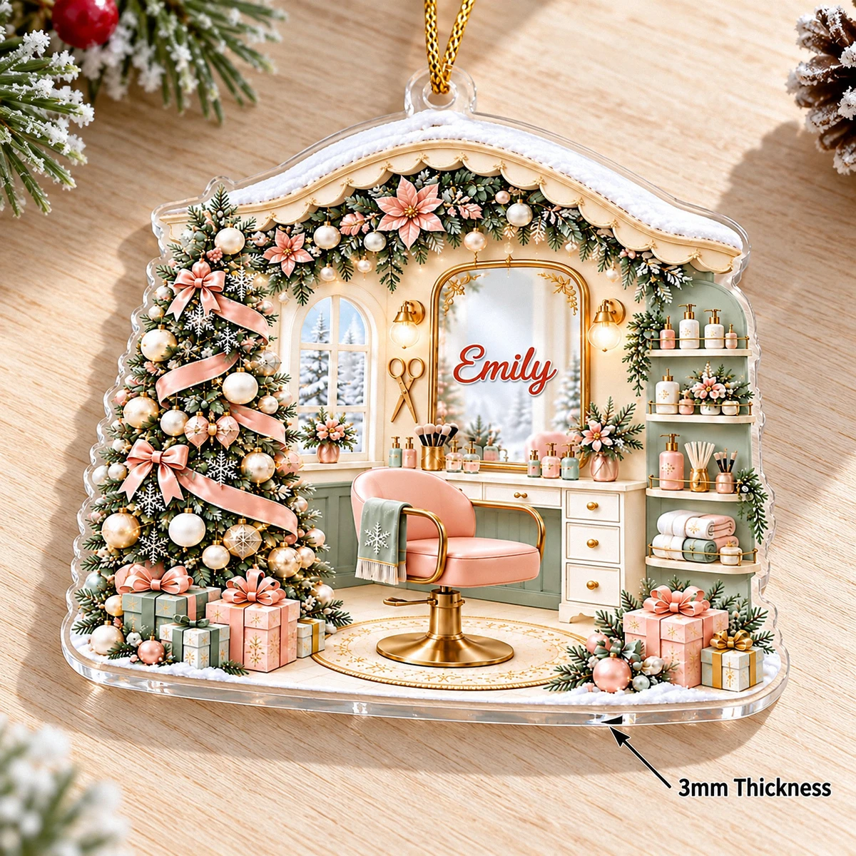 Her Little Christmas Salon Personalized Ornament, Custom Text Beauty Studio Decor, Hair Stylist Makeup Artist Holiday Gift