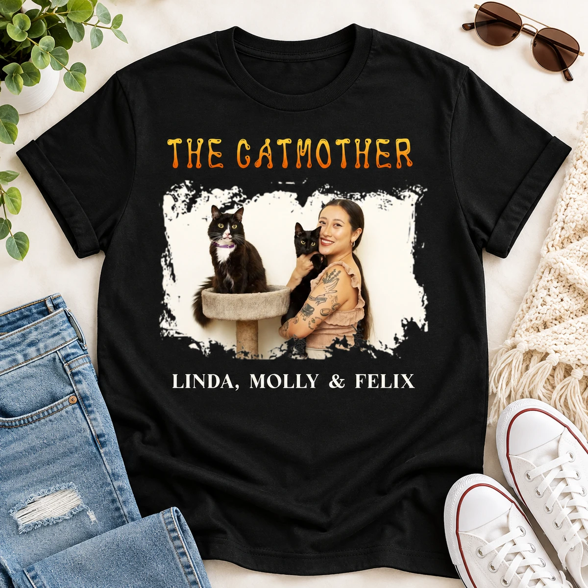 The Catmother Retro Photo - Personalized Unisex T-Shirt