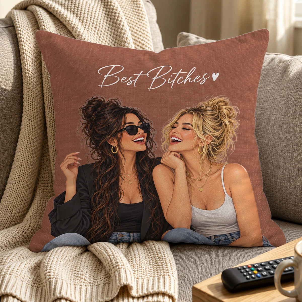 Custom Sister and Best Friend Pillow - Personalized Photo Illustration with Special Message