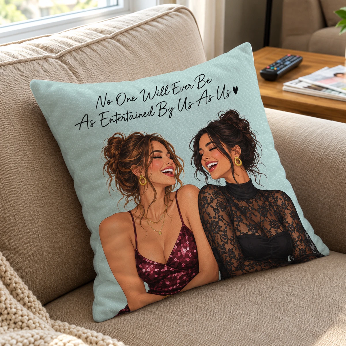 Custom Sister and Best Friend Pillow - Personalized Photo Illustration with Special Message
