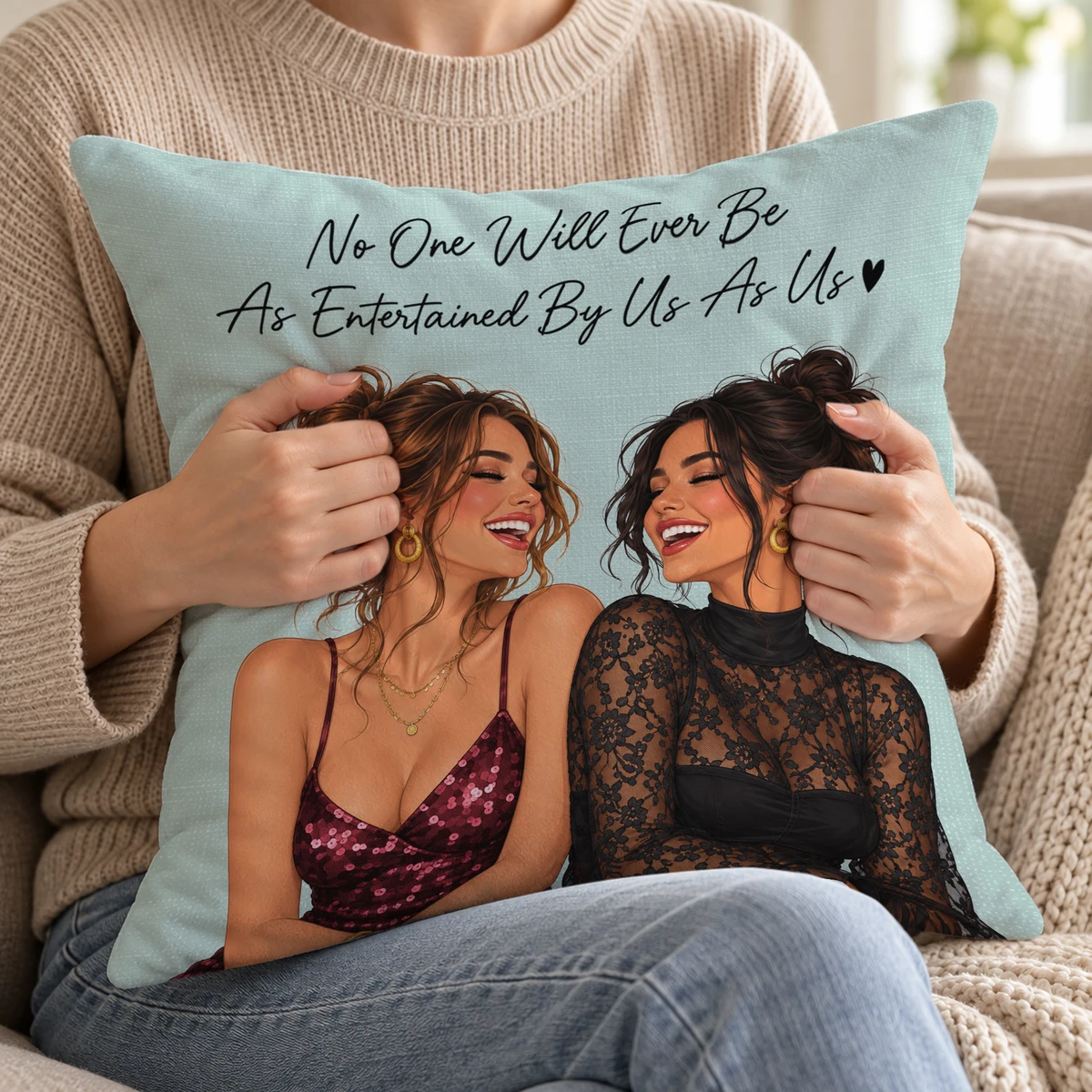 Custom Sister and Best Friend Pillow - Personalized Photo Illustration with Special Message