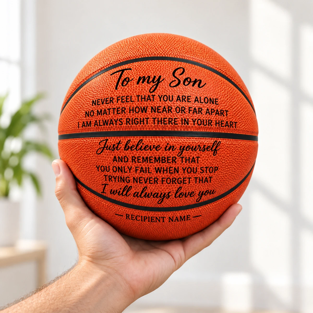 Personalized To My Son Basketball – Custom Name Inspirational Basketball Gift, Never Feel That You Are Alone, Motivational Sports Gift from Mom and Dad to Son