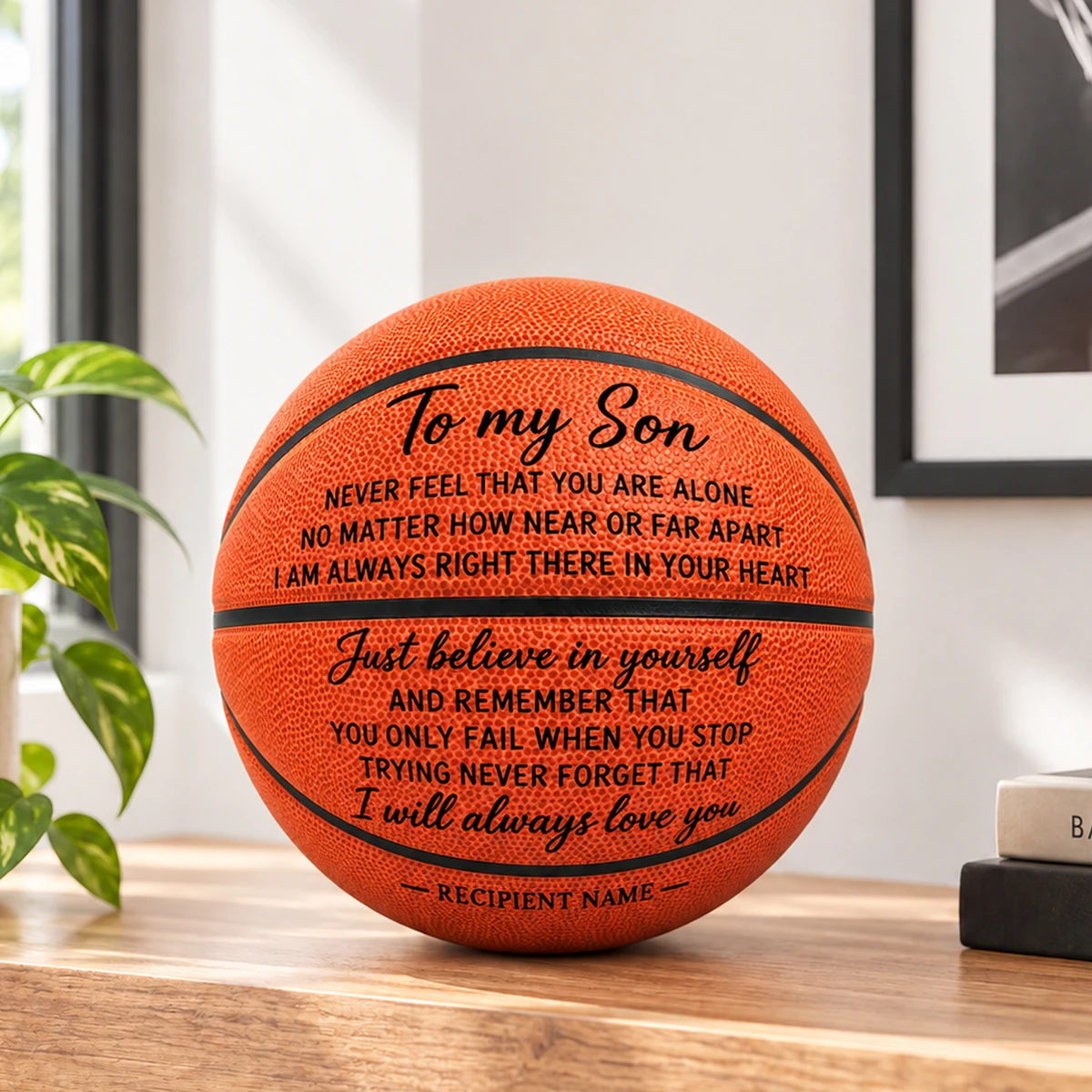 Personalized To My Son Basketball – Custom Name Inspirational Basketball Gift, Never Feel That You Are Alone, Motivational Sports Gift from Mom and Dad to Son