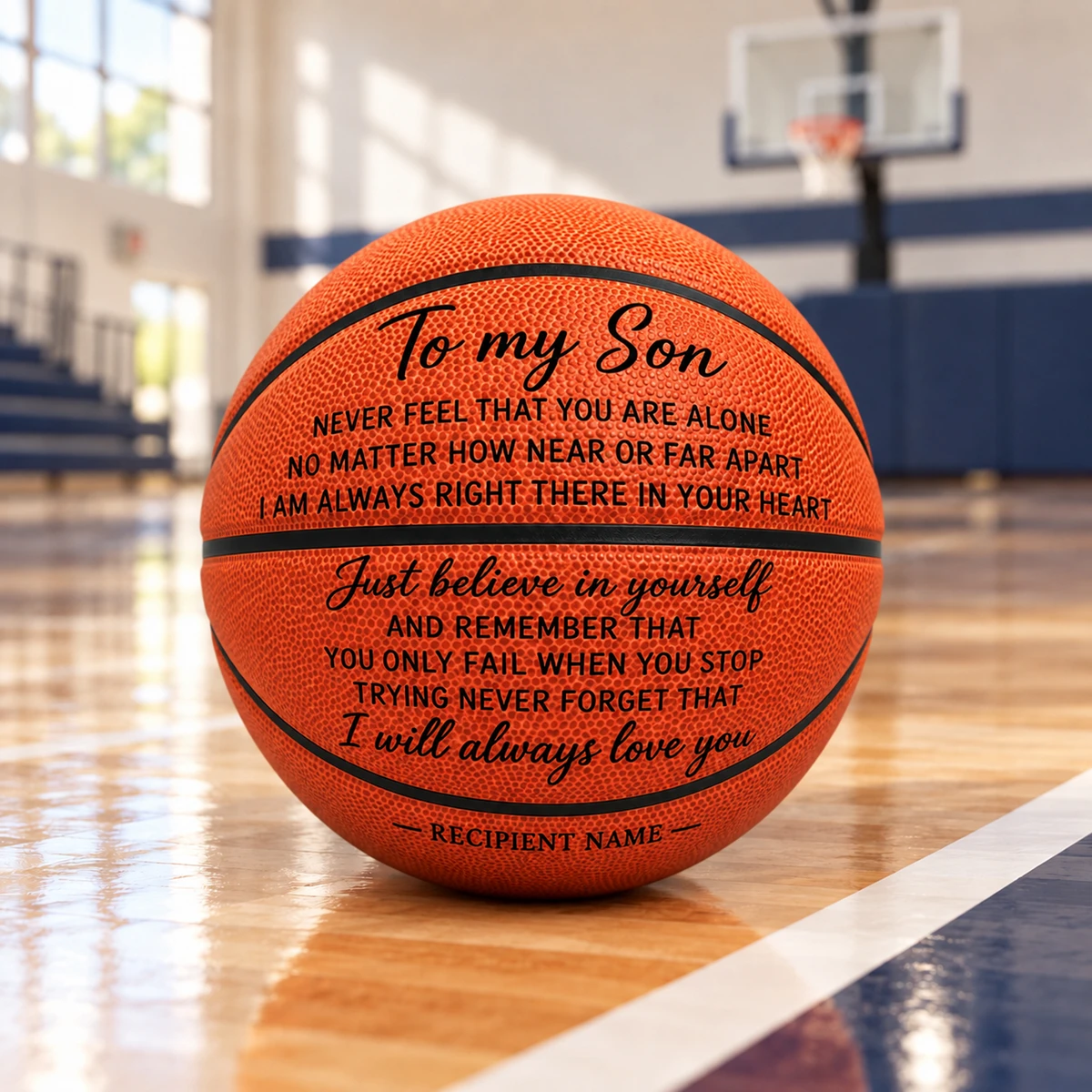Personalized To My Son Basketball – Custom Name Inspirational Basketball Gift, Never Feel That You Are Alone, Motivational Sports Gift from Mom and Dad to Son