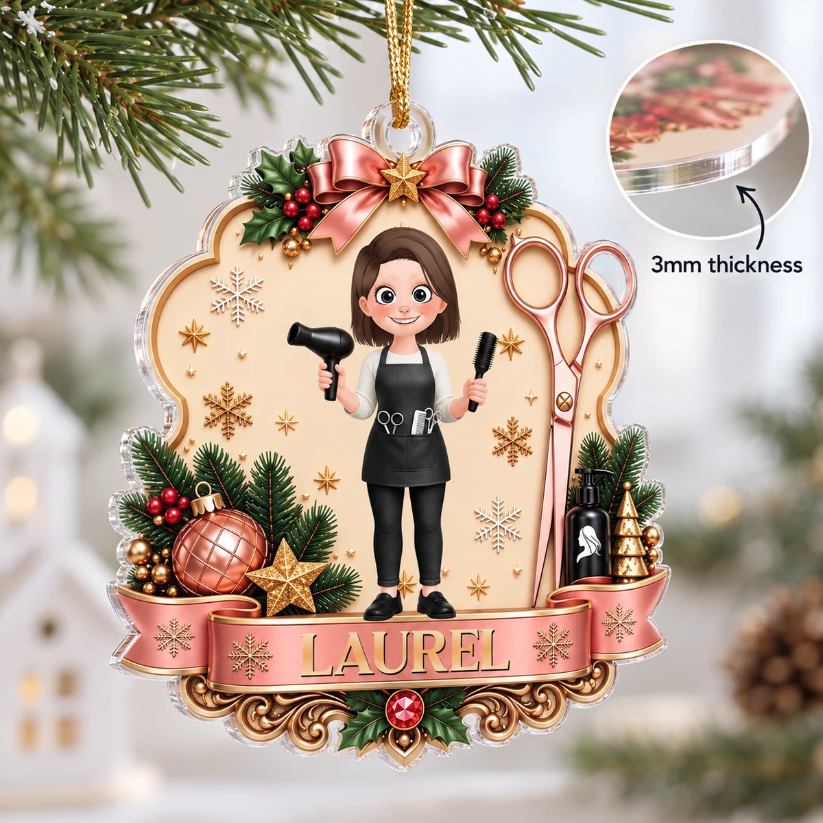 Personalized Hairstylist Christmas Ornament Custom Name & Character, Hairdresser Salon Holiday Keepsake, Barber Beauty Stylist Tree Decor, Christmas Gift