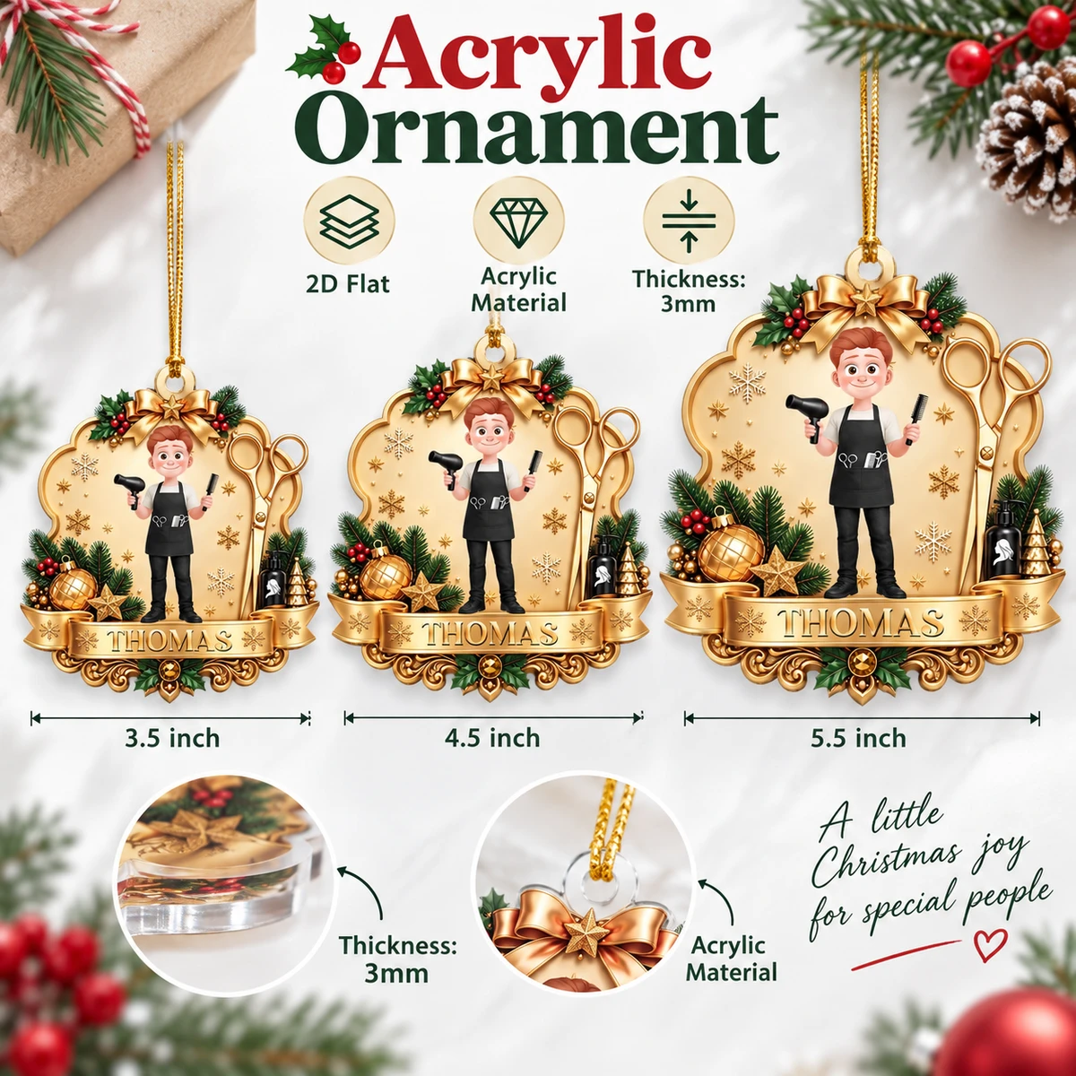 Personalized Hairstylist Christmas Ornament Custom Name & Character, Hairdresser Salon Holiday Keepsake, Barber Beauty Stylist Tree Decor, Christmas Gift