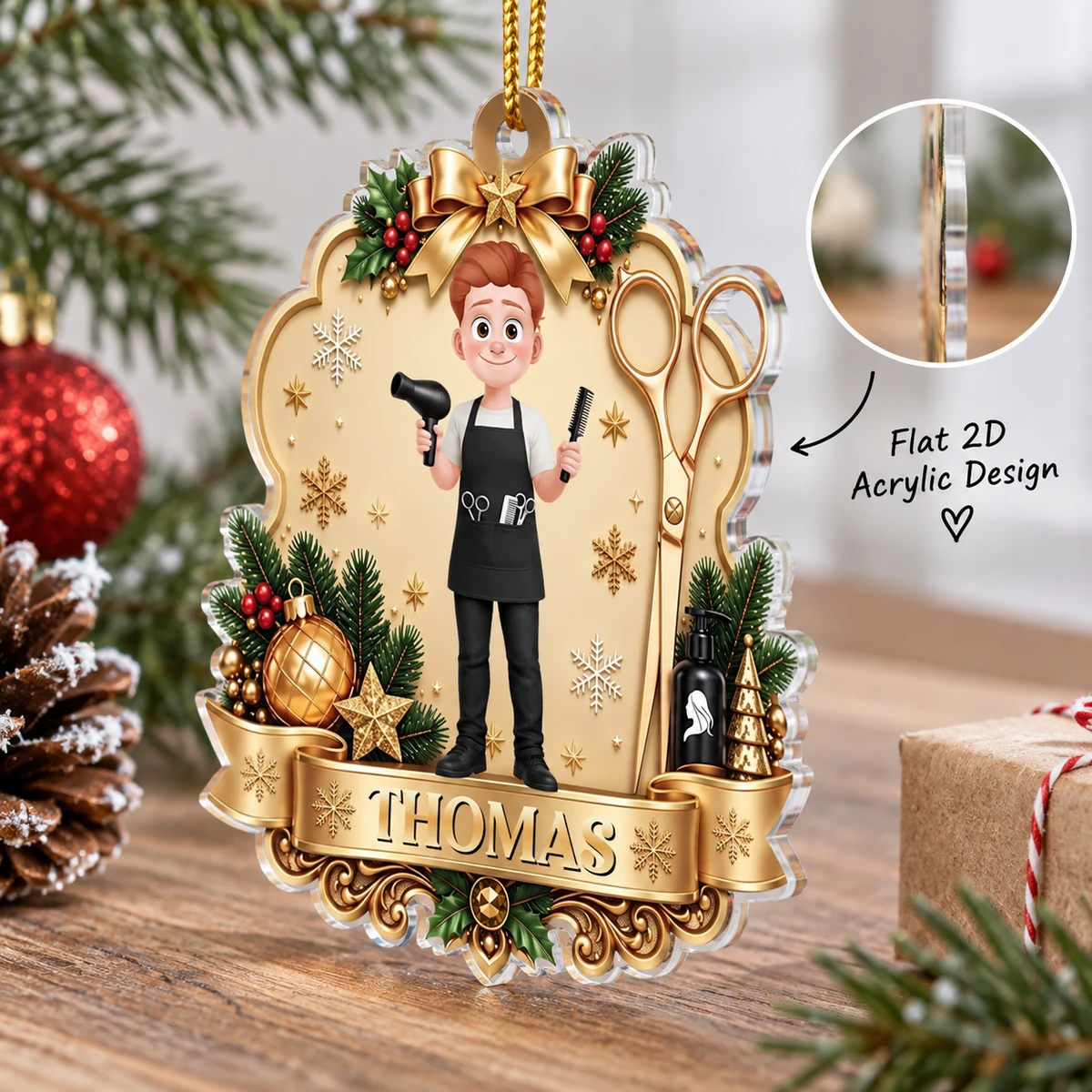 Personalized Hairstylist Christmas Ornament Custom Name & Character, Hairdresser Salon Holiday Keepsake, Barber Beauty Stylist Tree Decor, Christmas Gift