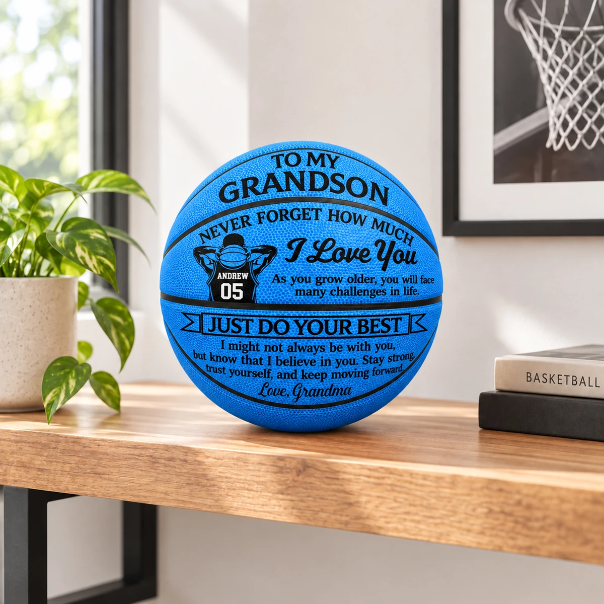 Custom Name & Number Basketball, Personalized Grandson Basketball Gift, Inspirational Basketball from Grandma Grandpa, Youth Player Keepsake