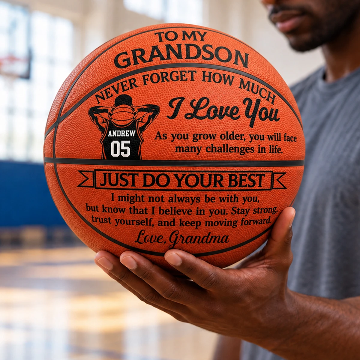 Custom Name & Number Basketball, Personalized Grandson Basketball Gift, Inspirational Basketball from Grandma Grandpa, Youth Player Keepsake