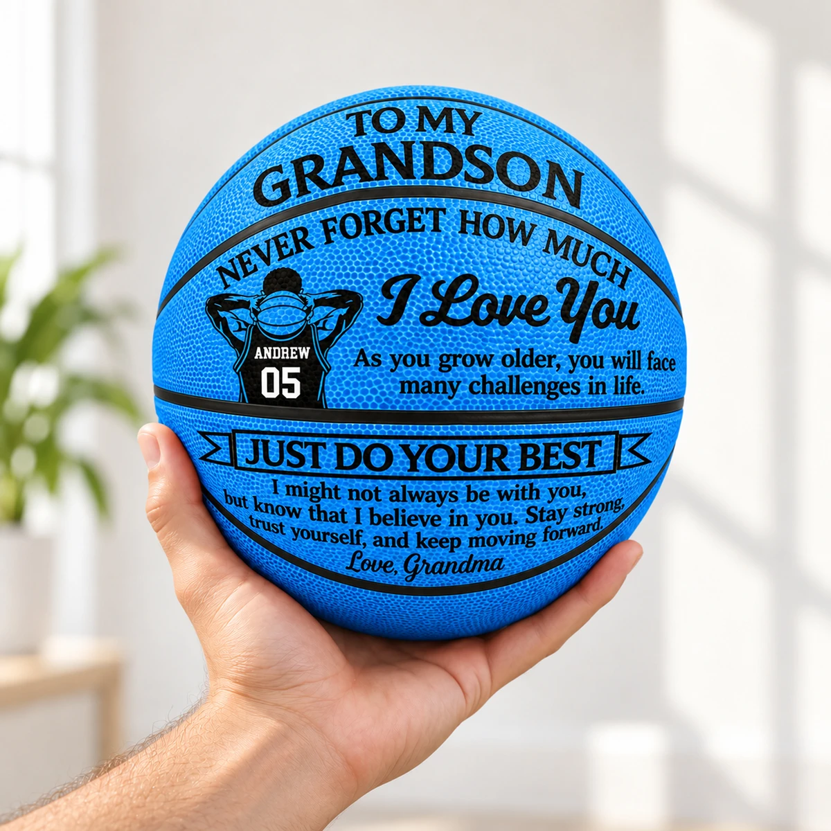 Custom Name & Number Basketball, Personalized Grandson Basketball Gift, Inspirational Basketball from Grandma Grandpa, Youth Player Keepsake