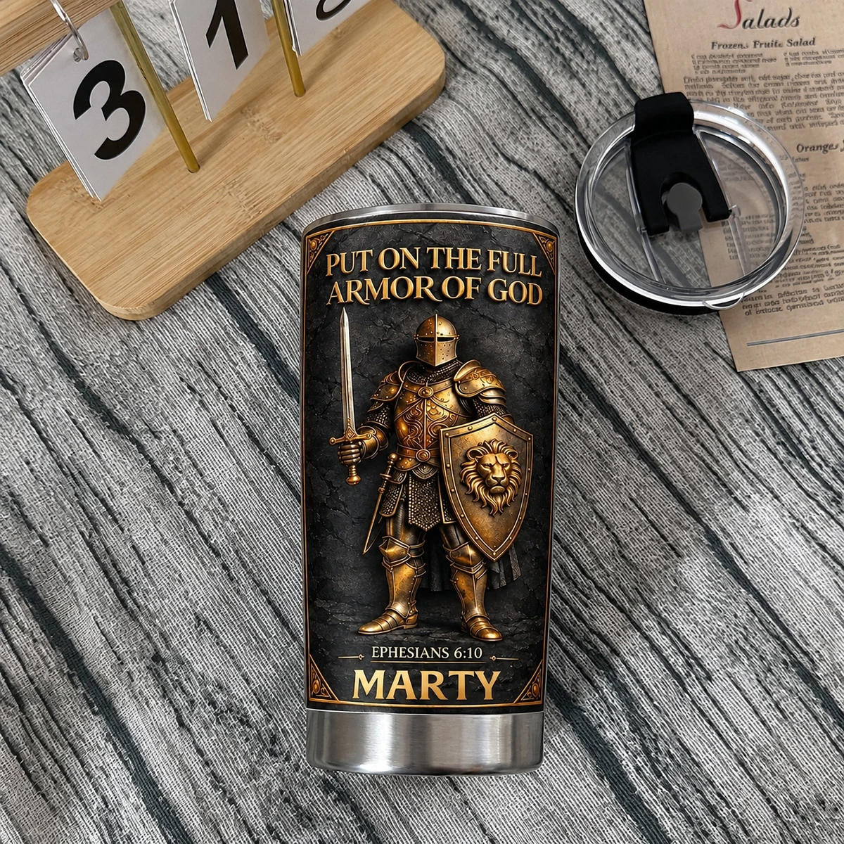Personalized 20oz Tumbler Custom Name – Armor of God Christian Gift, Ephesians 6:10 Faith Warrior Stainless Steel Cup