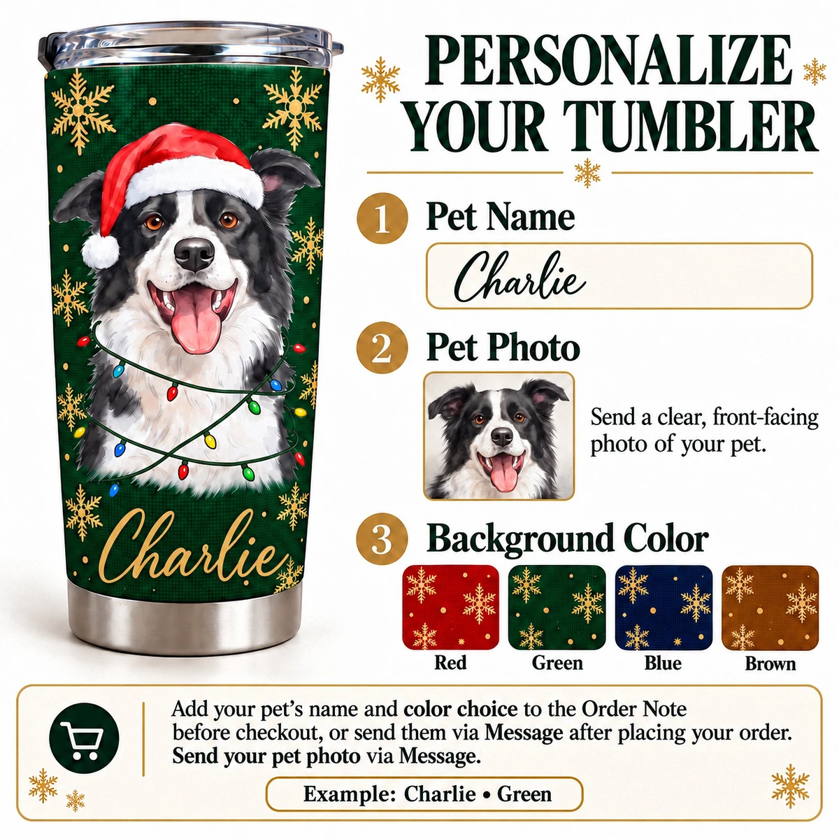 Personalized 20oz Tumbler Custom Pet Photo & Name – Christmas Dog Lover Gift, Santa Hat Holiday Stainless Steel Travel Cup