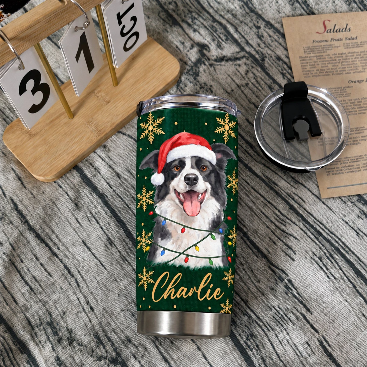 Personalized 20oz Tumbler Custom Pet Photo & Name – Christmas Dog Lover Gift, Santa Hat Holiday Stainless Steel Travel Cup