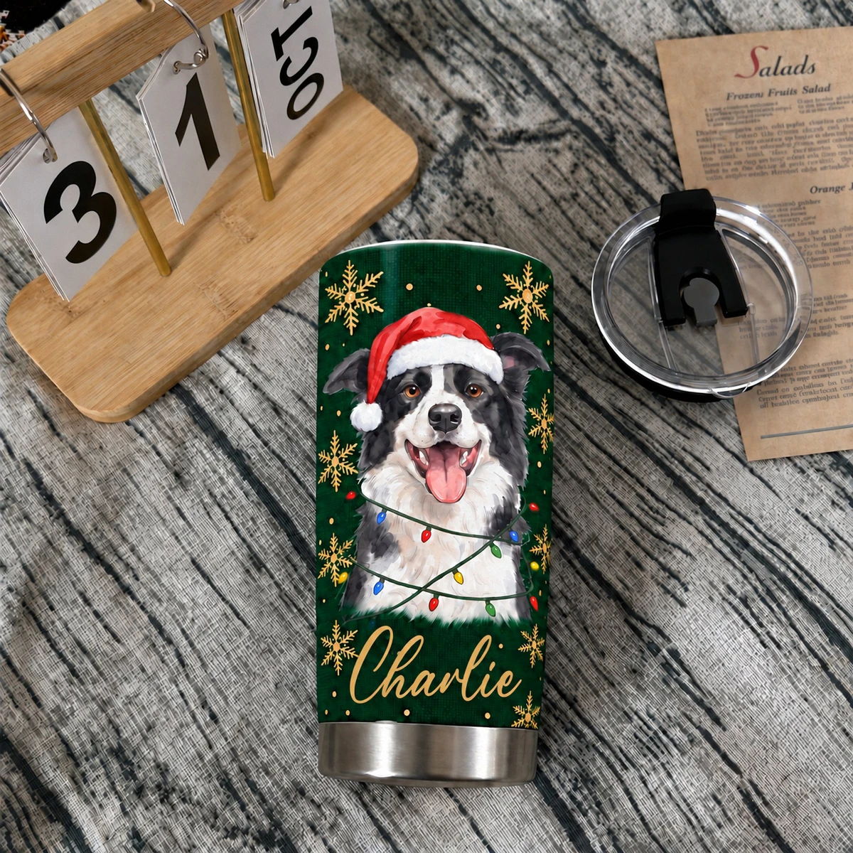 Personalized 20oz Tumbler Custom Pet Photo & Name – Christmas Dog Lover Gift, Santa Hat Holiday Stainless Steel Travel Cup