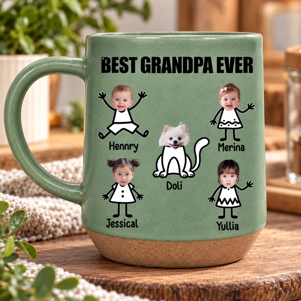 Custom Photo Best Dad Grandpa Ever Kids Face - Personalized Conical Mug