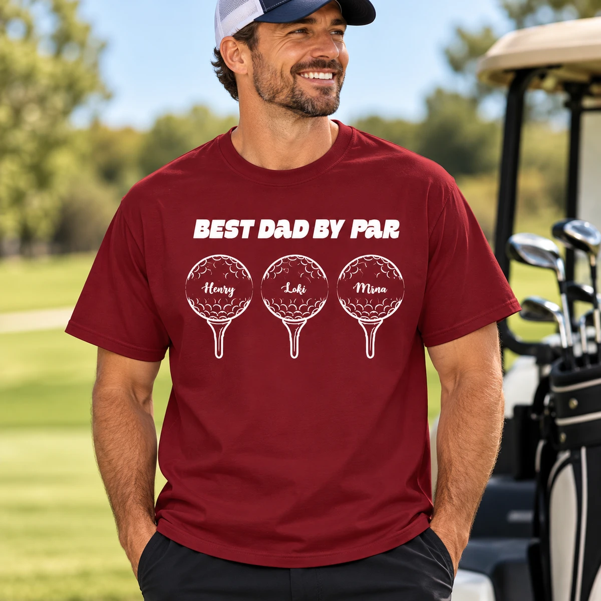 Best Dad Grandpa By Par Personalized Golf Ball T-Shirt – Custom Kids Names Golf Shirt, Father's Day Gift for Dad, Grandpa