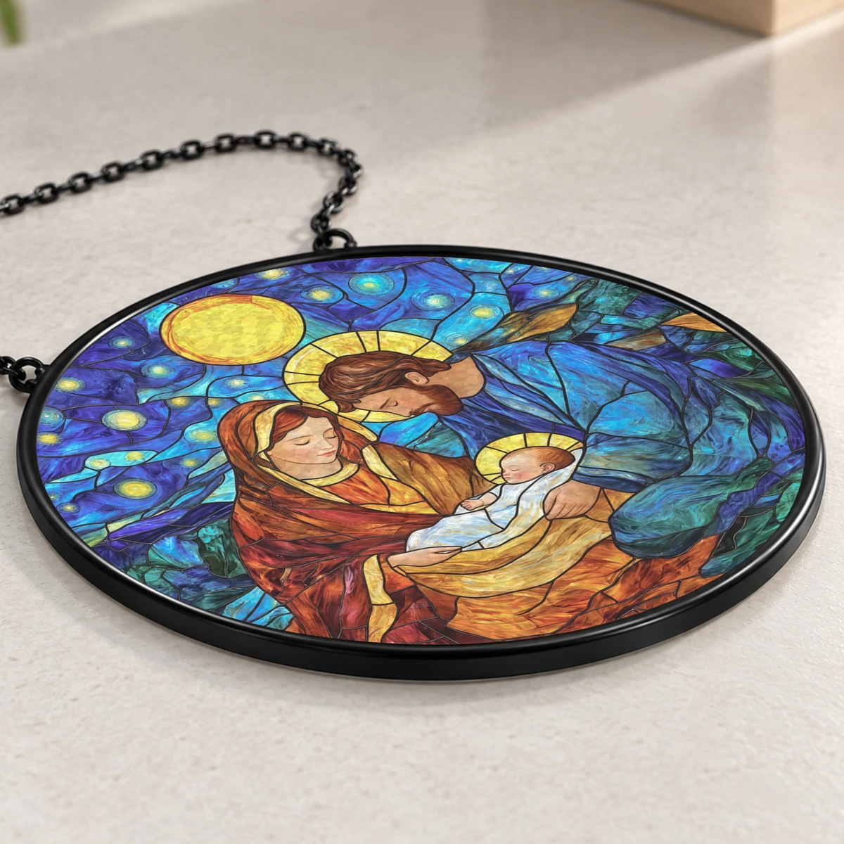 Christmas Nativity Suncatcher, Holy Family Stained Glass Window Hanging, Baby Jesus Christmas Decor, Sacred Holiday Gift for Family