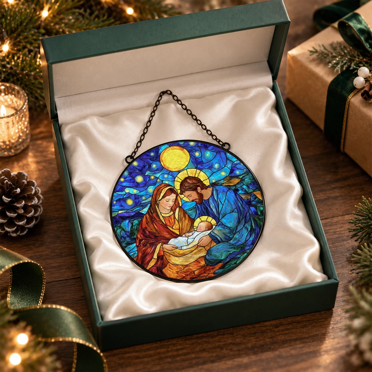 Christmas Nativity Suncatcher, Holy Family Stained Glass Window Hanging, Baby Jesus Christmas Decor, Sacred Holiday Gift for Family