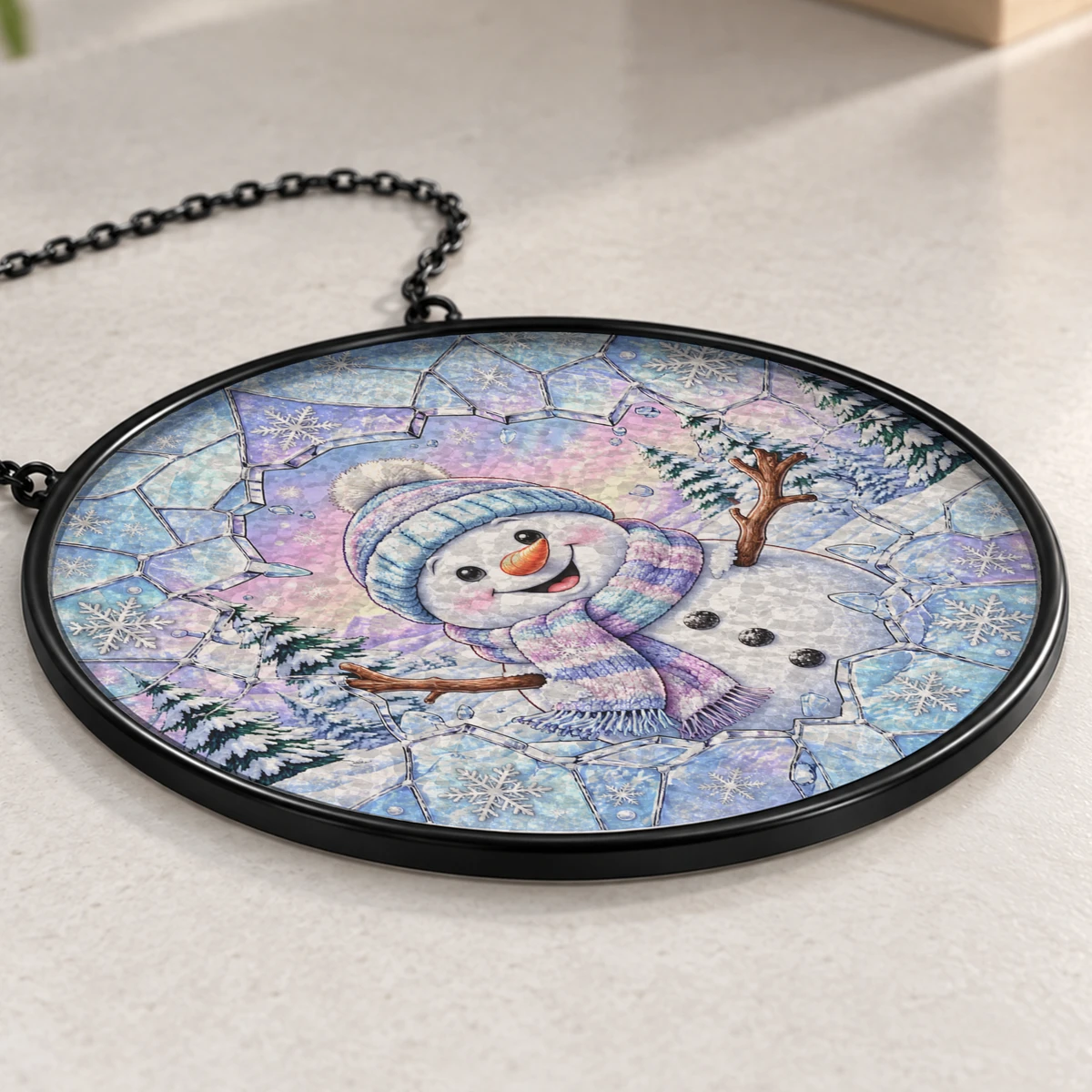 Snowman Christmas Suncatcher, Winter Stained Glass Window Decor, Snowflake Snowman Hanging Decoration, Christmas Gift for Family and Friends