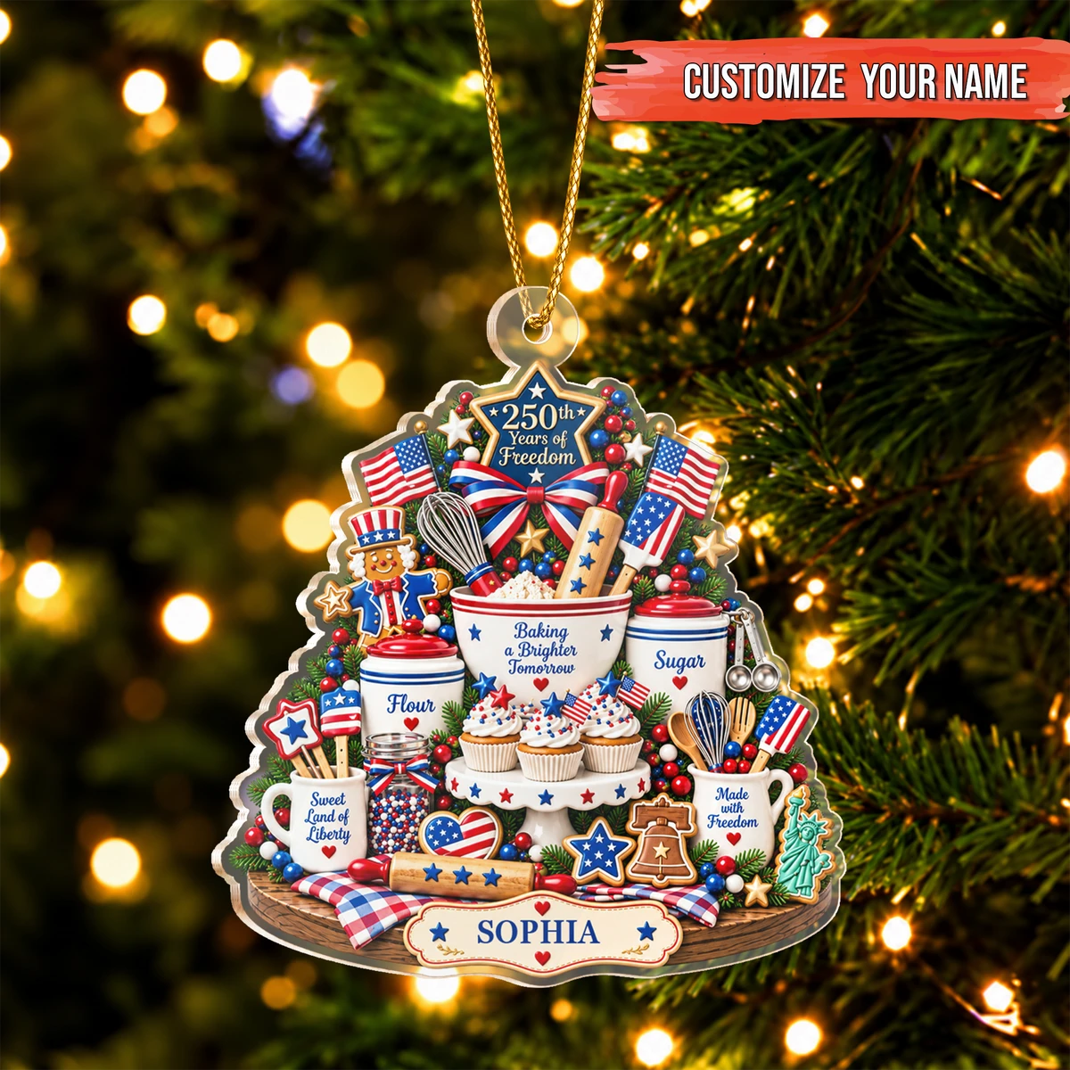 Personalized Acrylic Christmas Ornament Patriotic Baking Theme Custom Name Holiday Gift