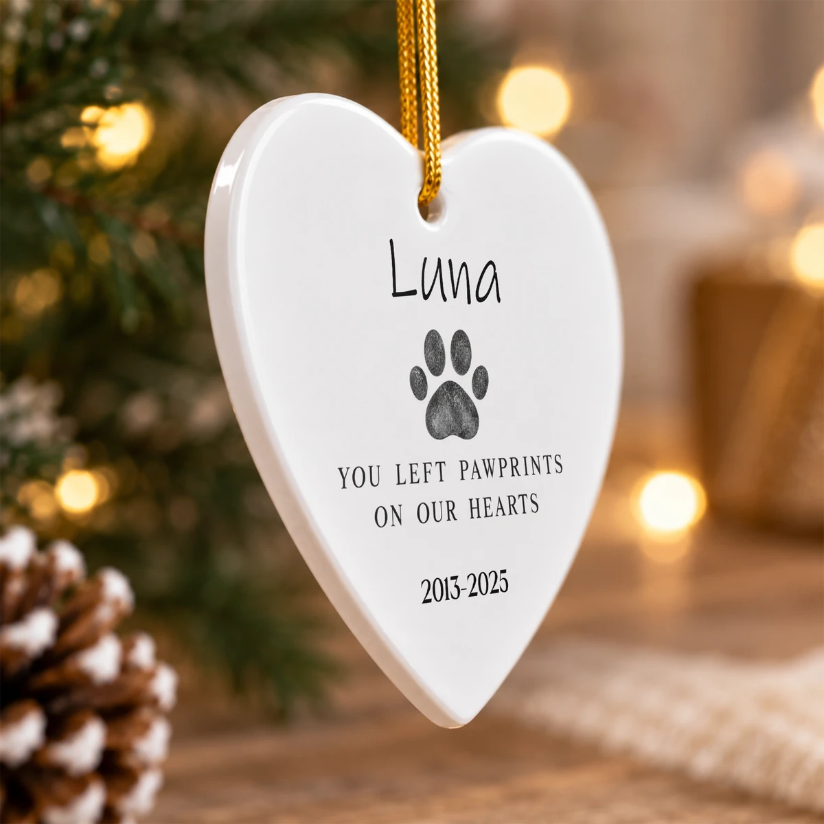 Custom Pet Memorial Christmas Ornament, Personalized Dog Photo Name Heart Ornament, Paw Print Memorial Keepsake, Sympathy Gift for Dog Lover