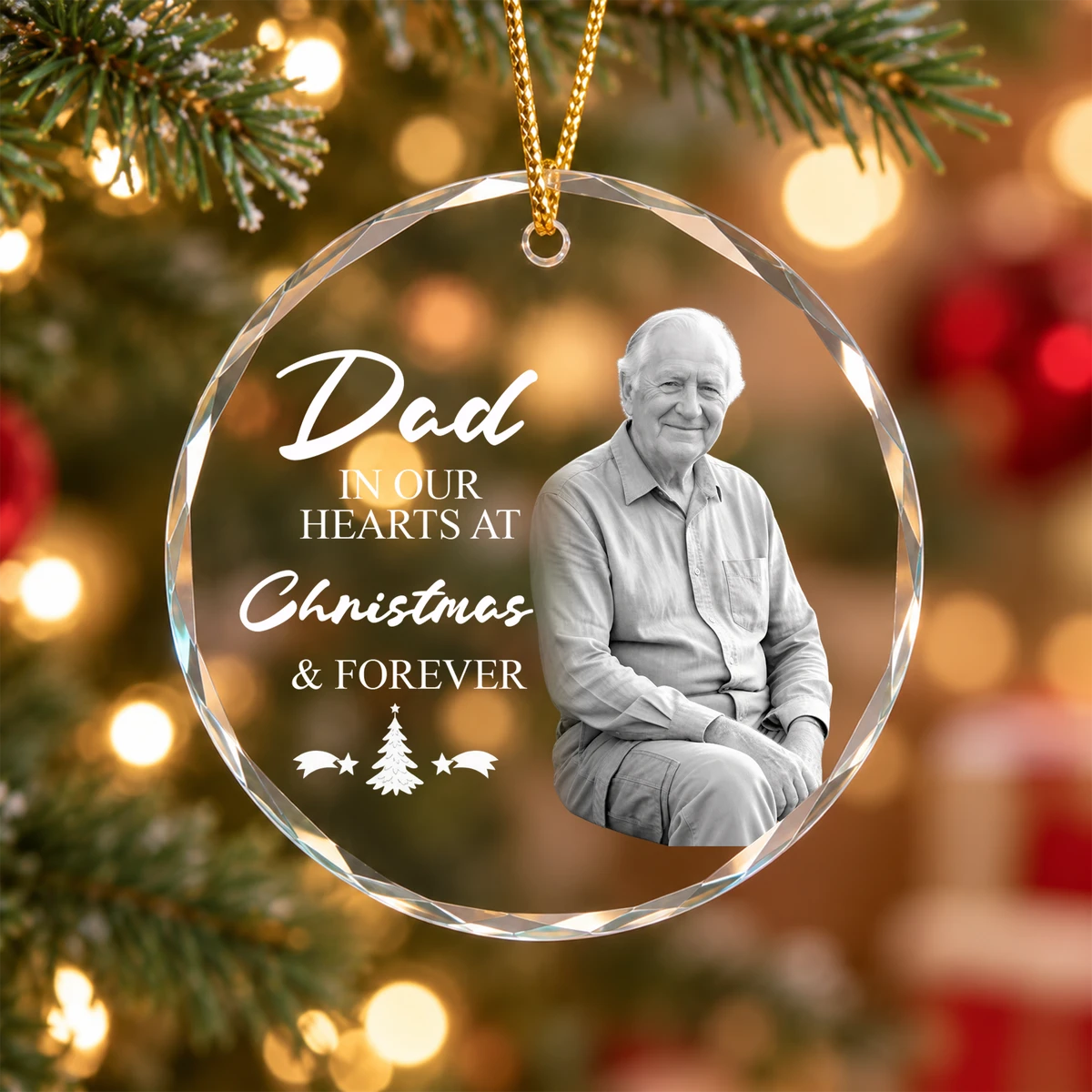 Personalized Glass Christmas Ornament Custom Photo – Dad In Our Hearts Memorial Keepsake Christmas Tree Gift