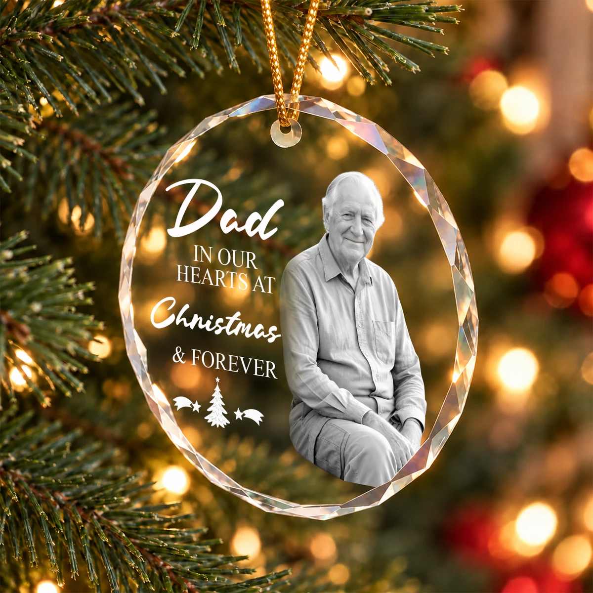 Personalized Glass Christmas Ornament Custom Photo – Dad In Our Hearts Memorial Keepsake Christmas Tree Gift