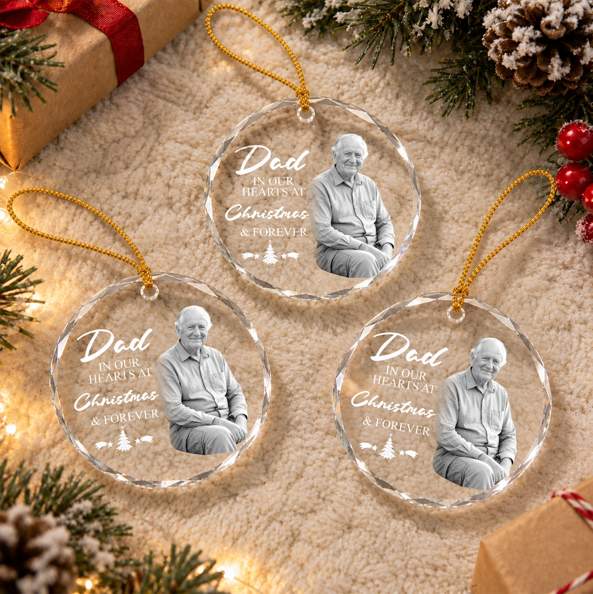 Personalized Glass Christmas Ornament Custom Photo – Dad In Our Hearts Memorial Keepsake Christmas Tree Gift