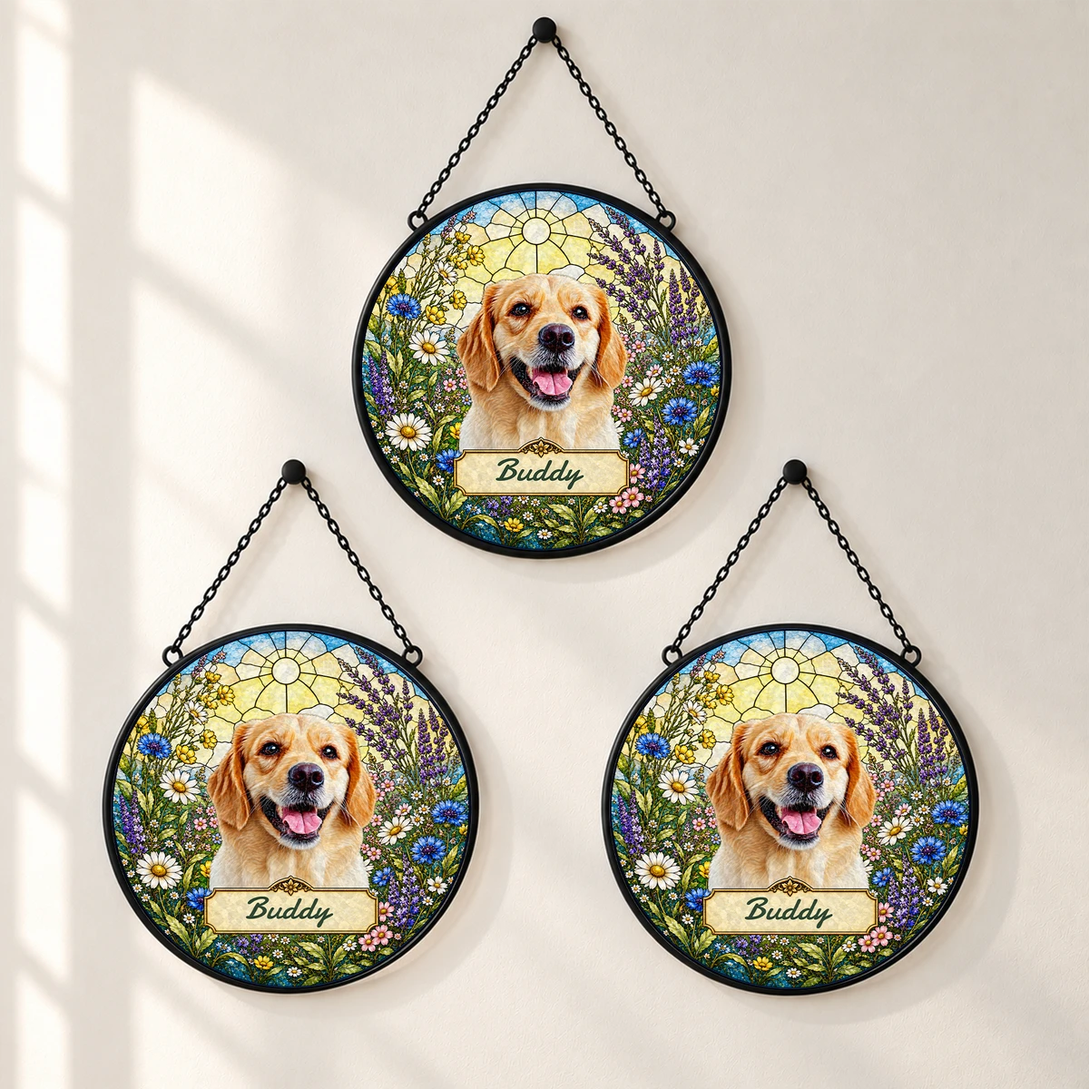 Personalized Pet Memorial Suncatcher Custom Dog Cat Name, Stained Glass Dog Cat Portrait, Pawprint Keepsake, Memorial Gift for Dog & Cat Lovers