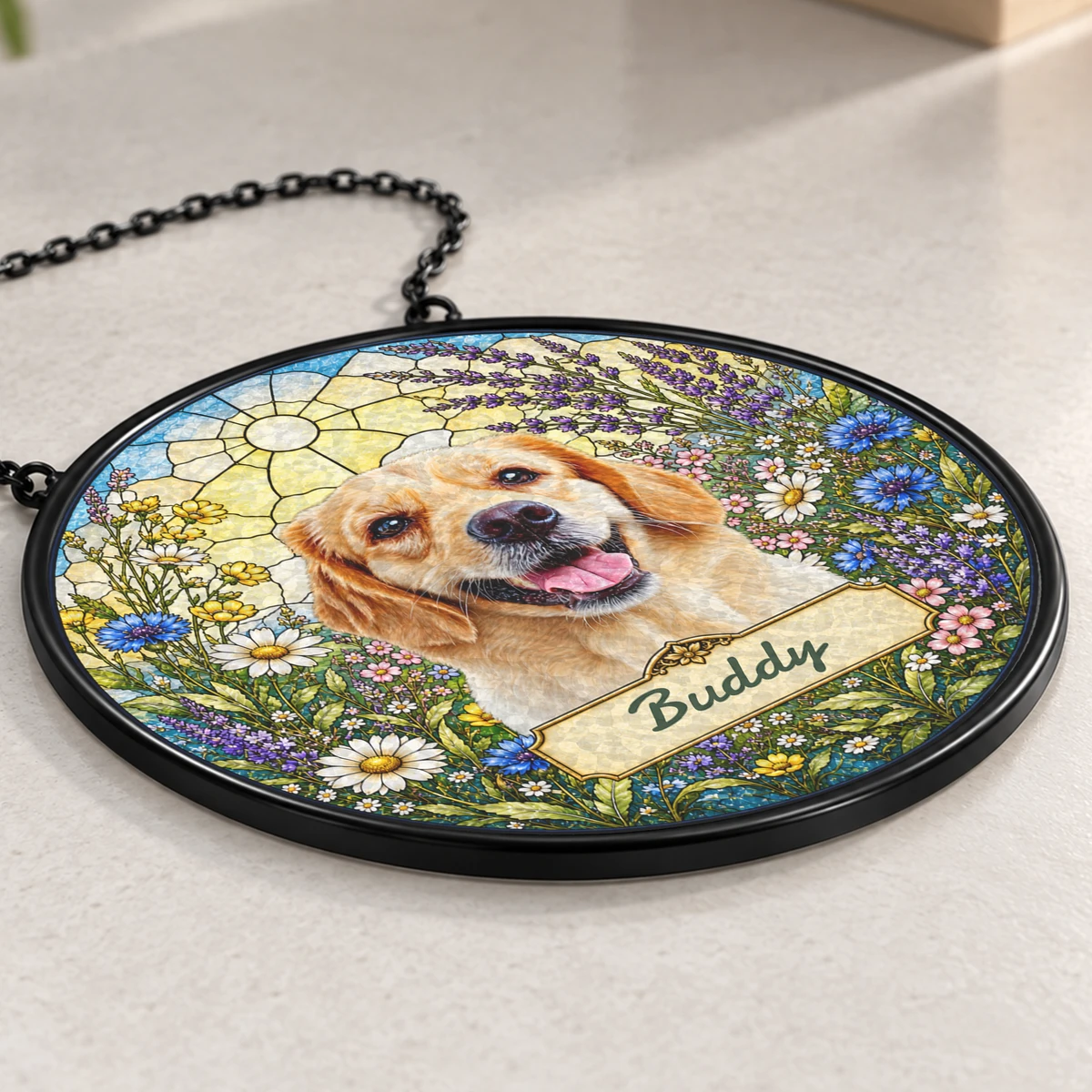 Personalized Pet Memorial Suncatcher Custom Dog Cat Name, Stained Glass Dog Cat Portrait, Pawprint Keepsake, Memorial Gift for Dog & Cat Lovers