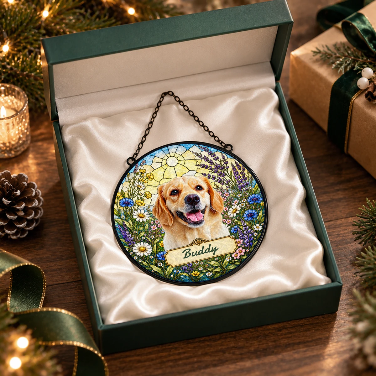 Personalized Pet Memorial Suncatcher Custom Dog Cat Name, Stained Glass Dog Cat Portrait, Pawprint Keepsake, Memorial Gift for Dog & Cat Lovers