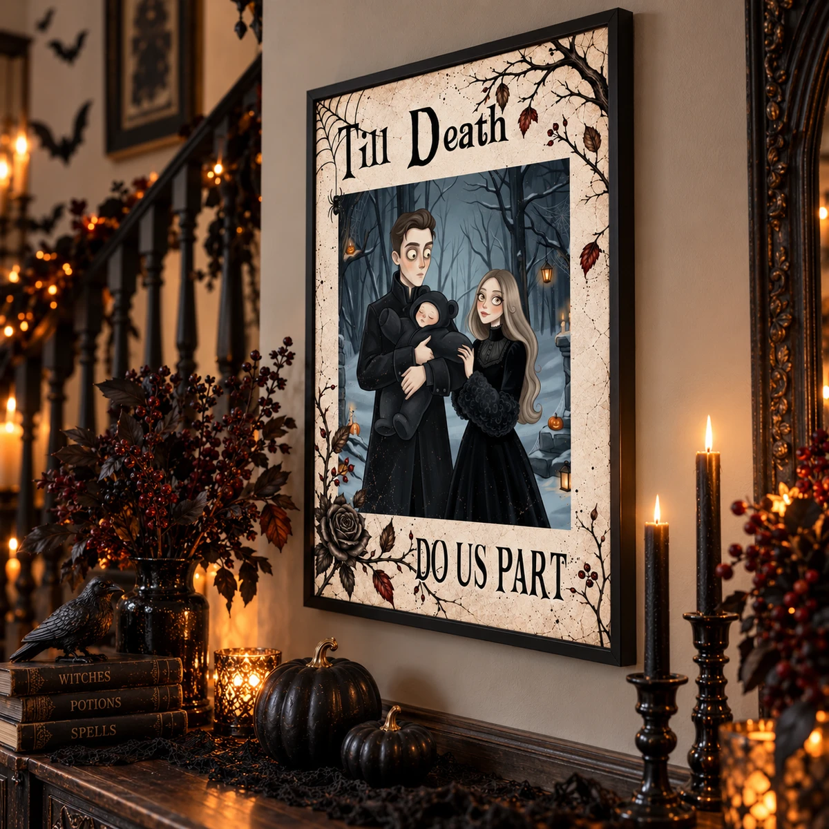 Personalized Halloween Poster Custom Photo – Till Death Do Us Part Gothic Couple Portrait Spooky Wall Decor Gift