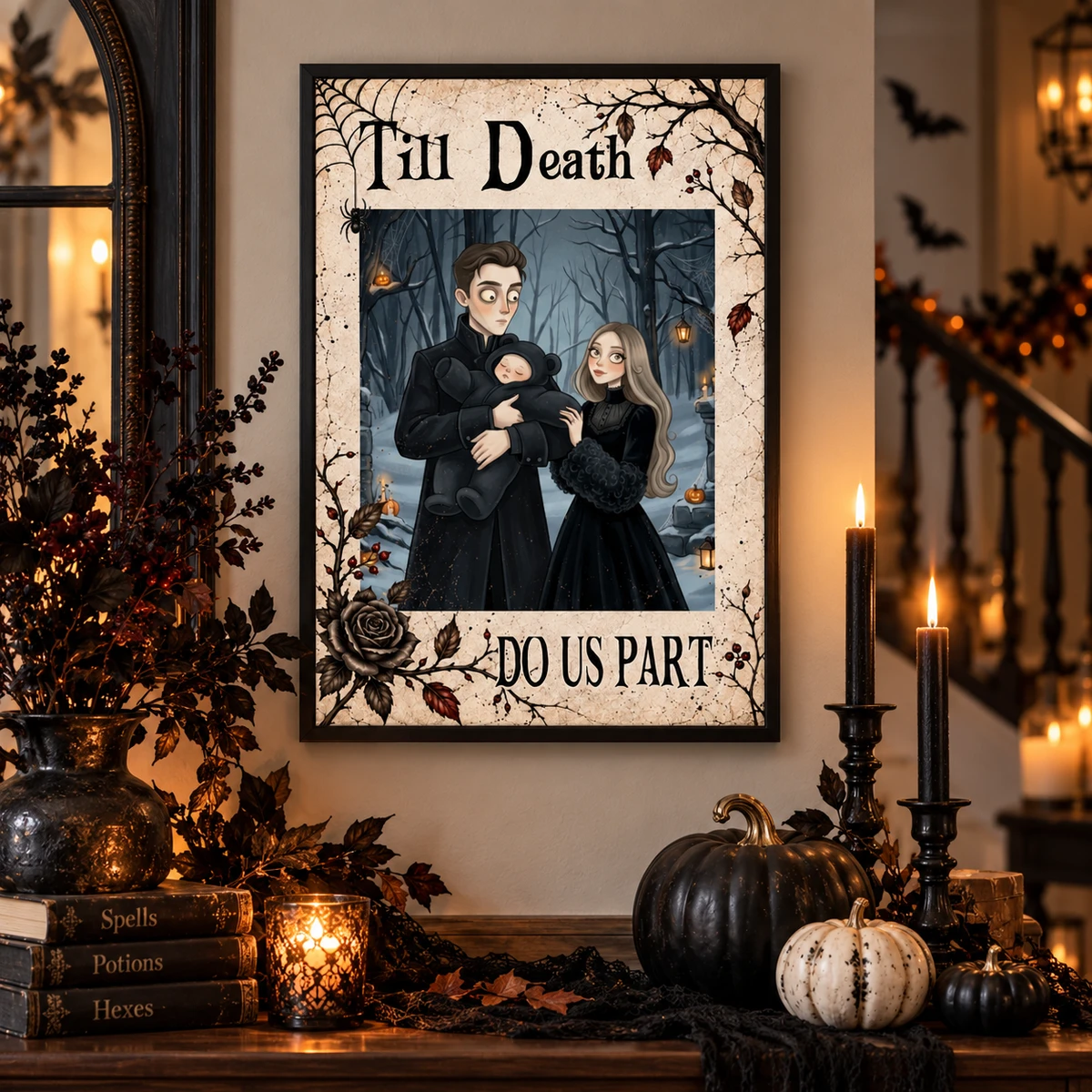 Personalized Halloween Poster Custom Photo – Till Death Do Us Part Gothic Couple Portrait Spooky Wall Decor Gift