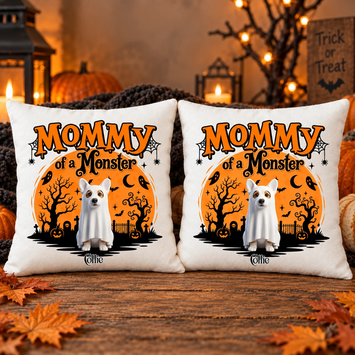 Personalized Halloween Pet Pillow Custom Photo Name Spooky Season Pet Lover Gift