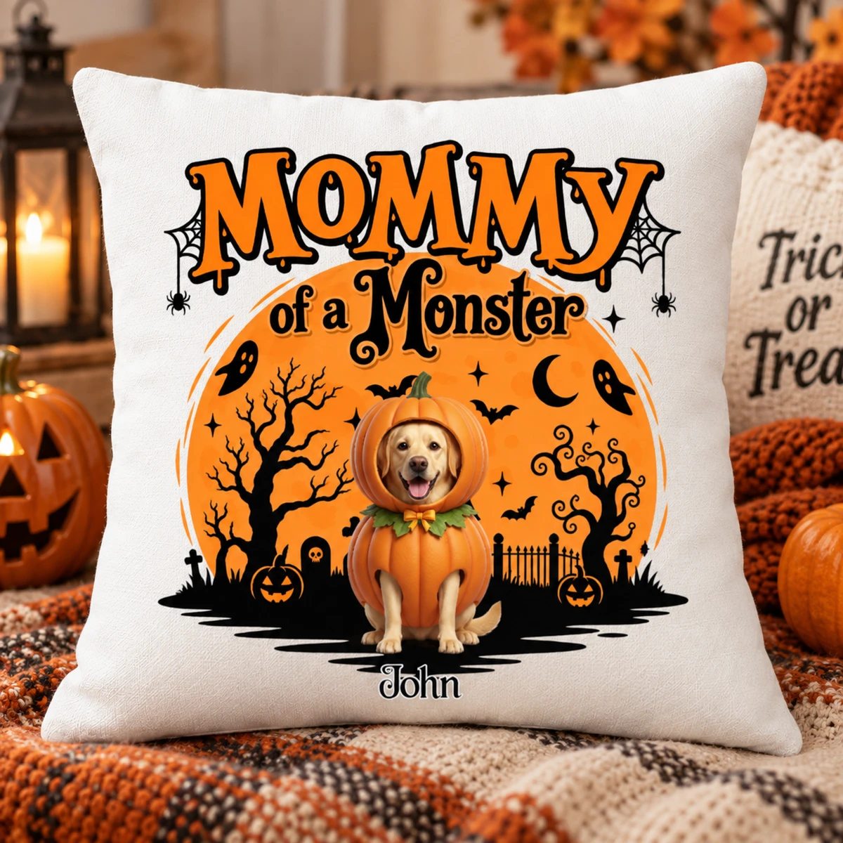 Personalized Halloween Pet Pillow Custom Photo Name Spooky Season Pet Lover Gift