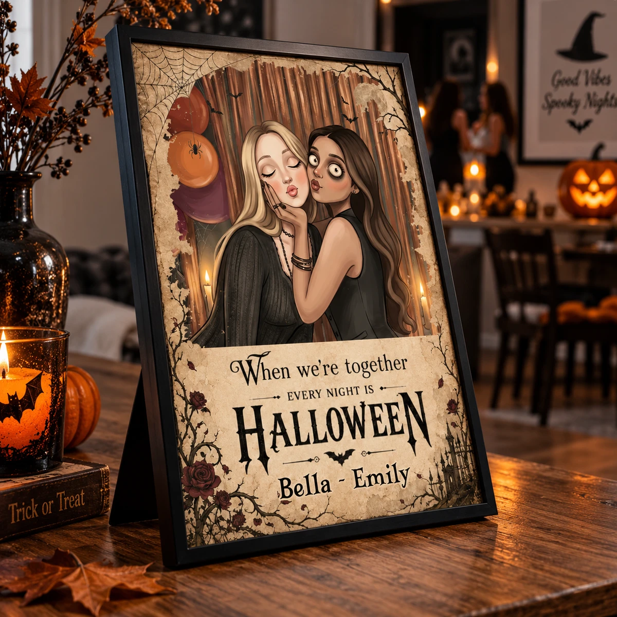Personalized Halloween Poster Custom Photo & Names – Best Friends Halloween Night Wall Decor Gift for Friends