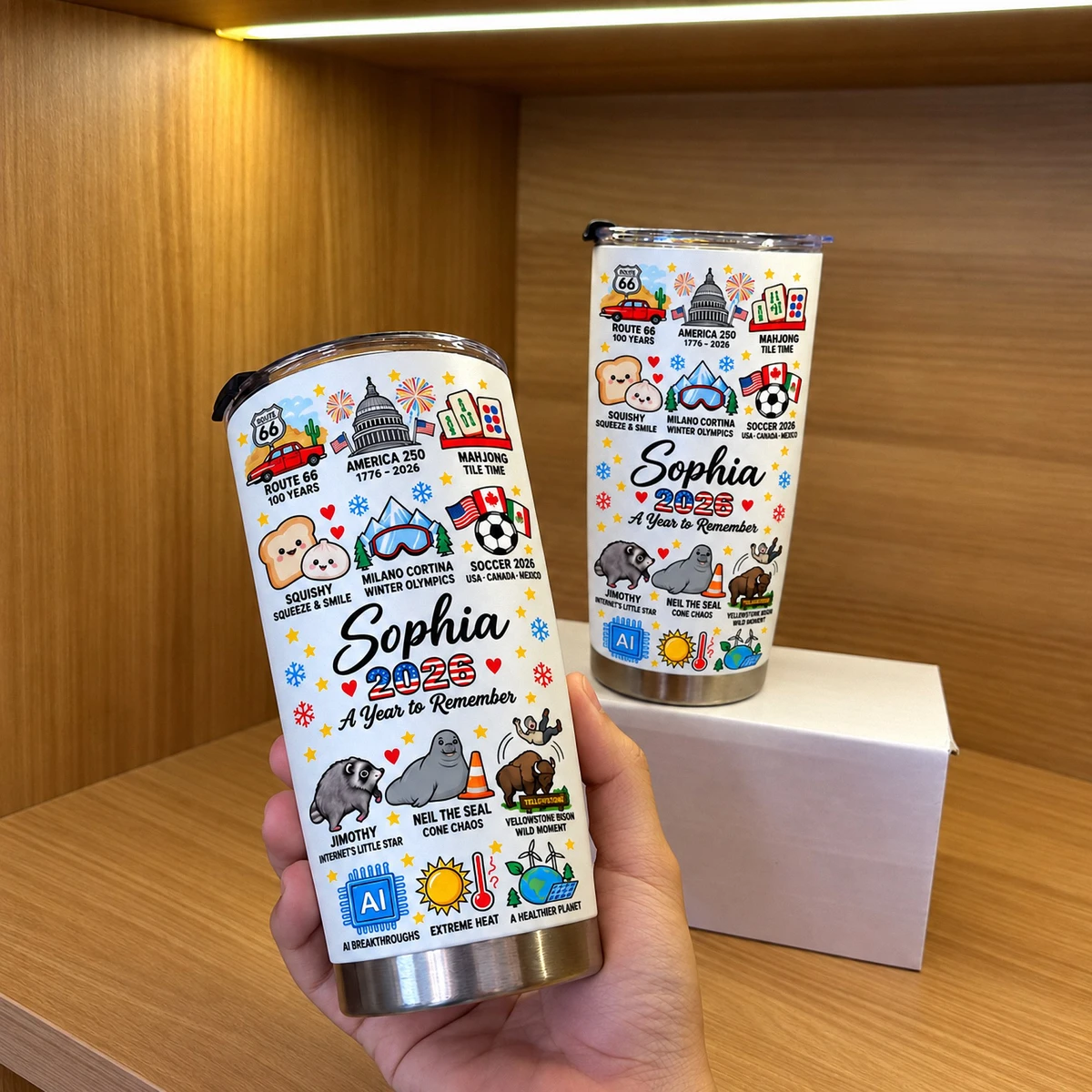Personalized 20oz Tumbler Custom Name – 2026 A Year To Remember USA Travel Sports & Fun Events Stainless Steel Cup Gift