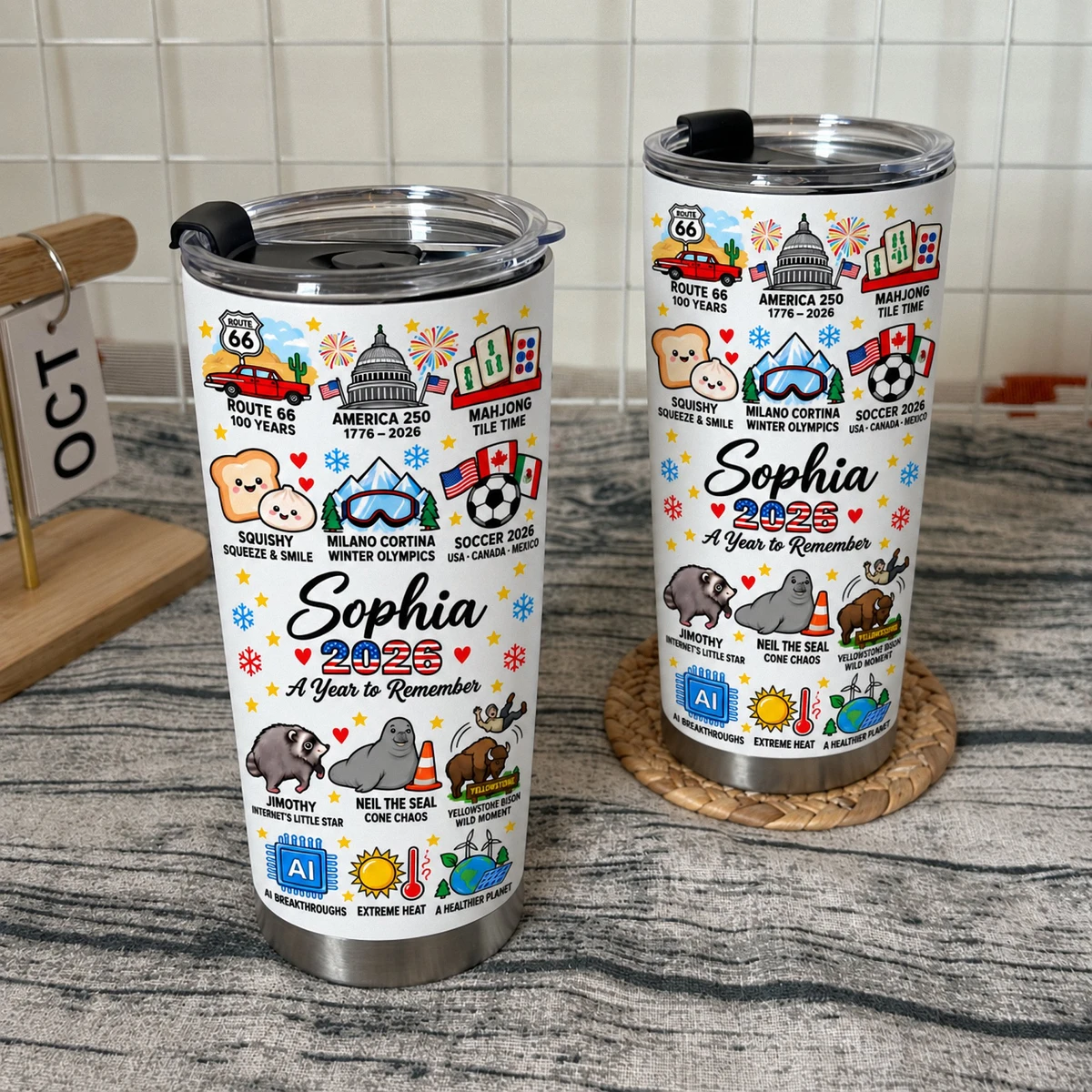 Personalized 20oz Tumbler Custom Name – 2026 A Year To Remember USA Travel Sports & Fun Events Stainless Steel Cup Gift