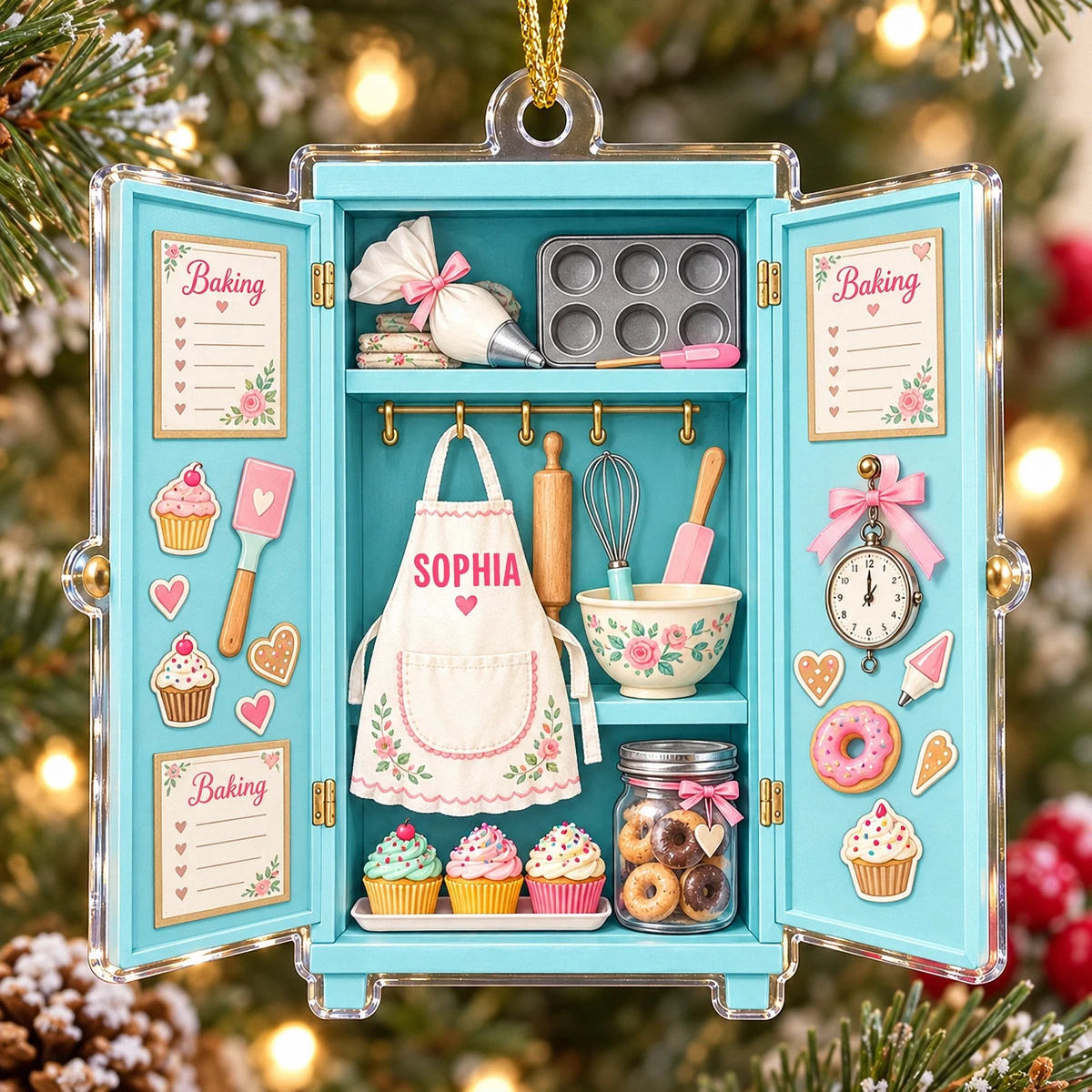 Personalized Acrylic Christmas Ornament - Personalized Name Vintage Kitchen Cabinet