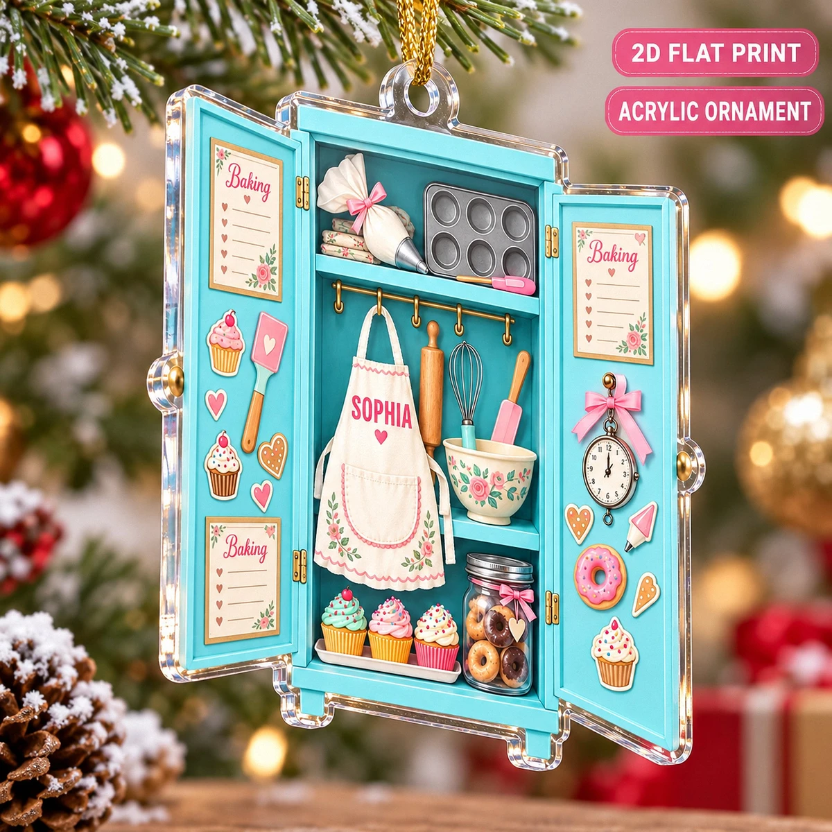 Personalized Acrylic Christmas Ornament - Personalized Name Vintage Kitchen Cabinet