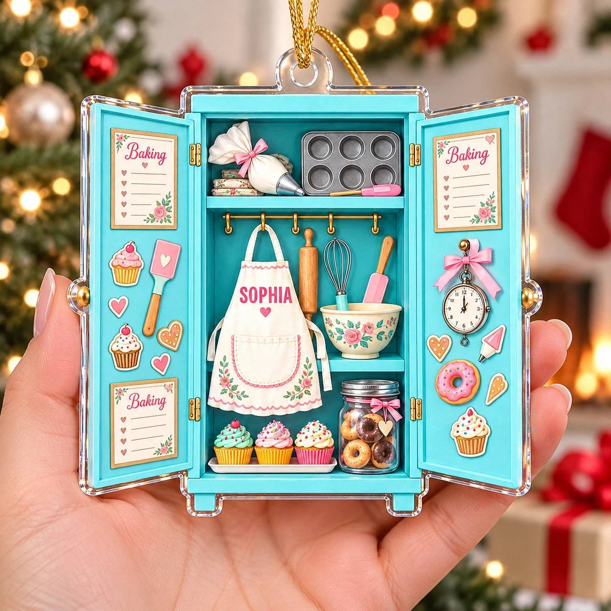 Personalized Acrylic Christmas Ornament - Personalized Name Vintage Kitchen Cabinet