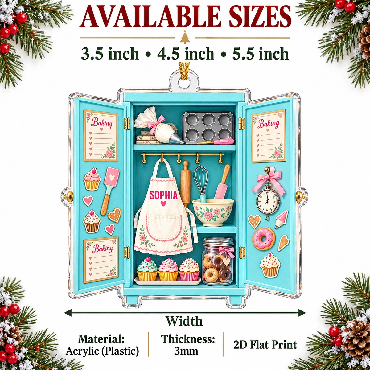 Personalized Acrylic Christmas Ornament - Personalized Name Vintage Kitchen Cabinet