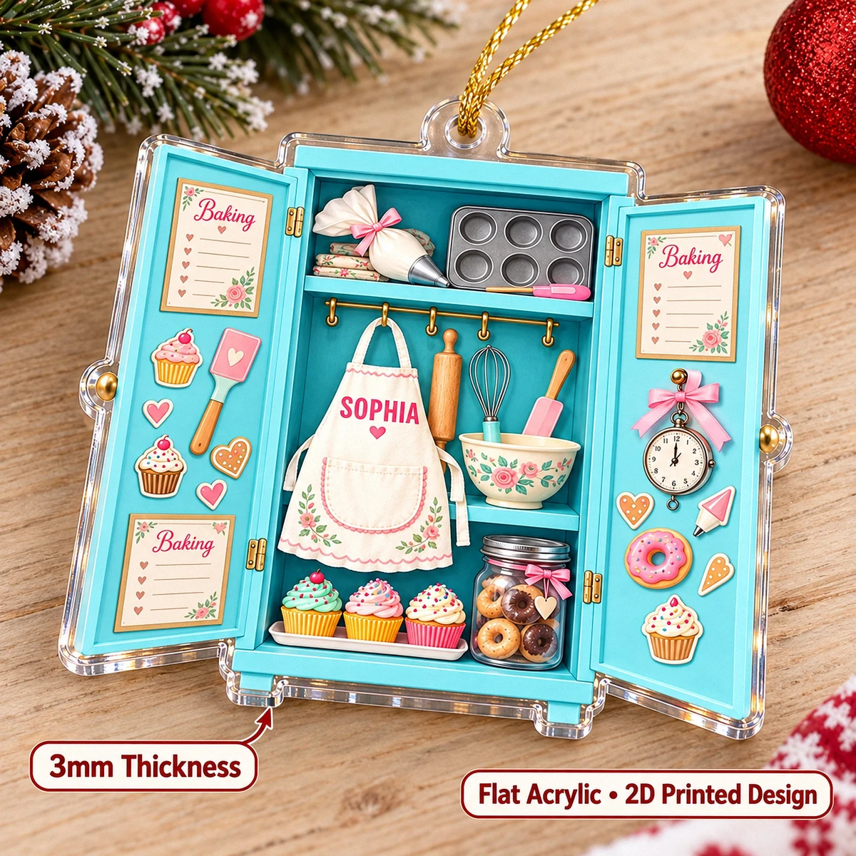Personalized Acrylic Christmas Ornament - Personalized Name Vintage Kitchen Cabinet