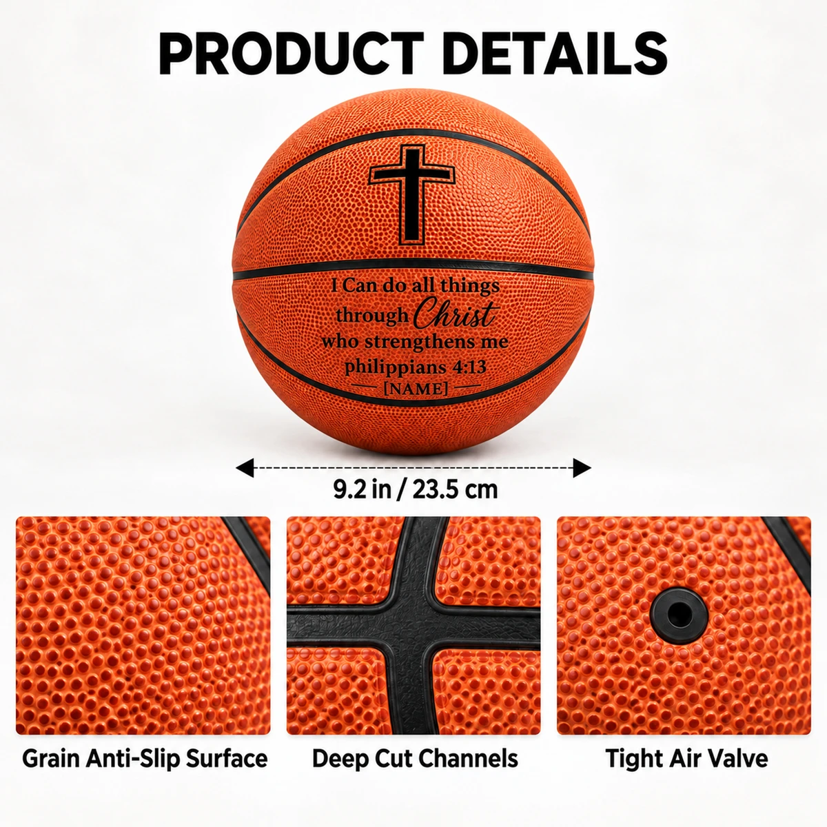 Personalized Christian Basketball – Custom Name Bible Verse Basketball, Jeremiah 29:11 & Philippians 4:13 Scripture Design, Inspirational Religious Basketball Gift for Boys and Girls