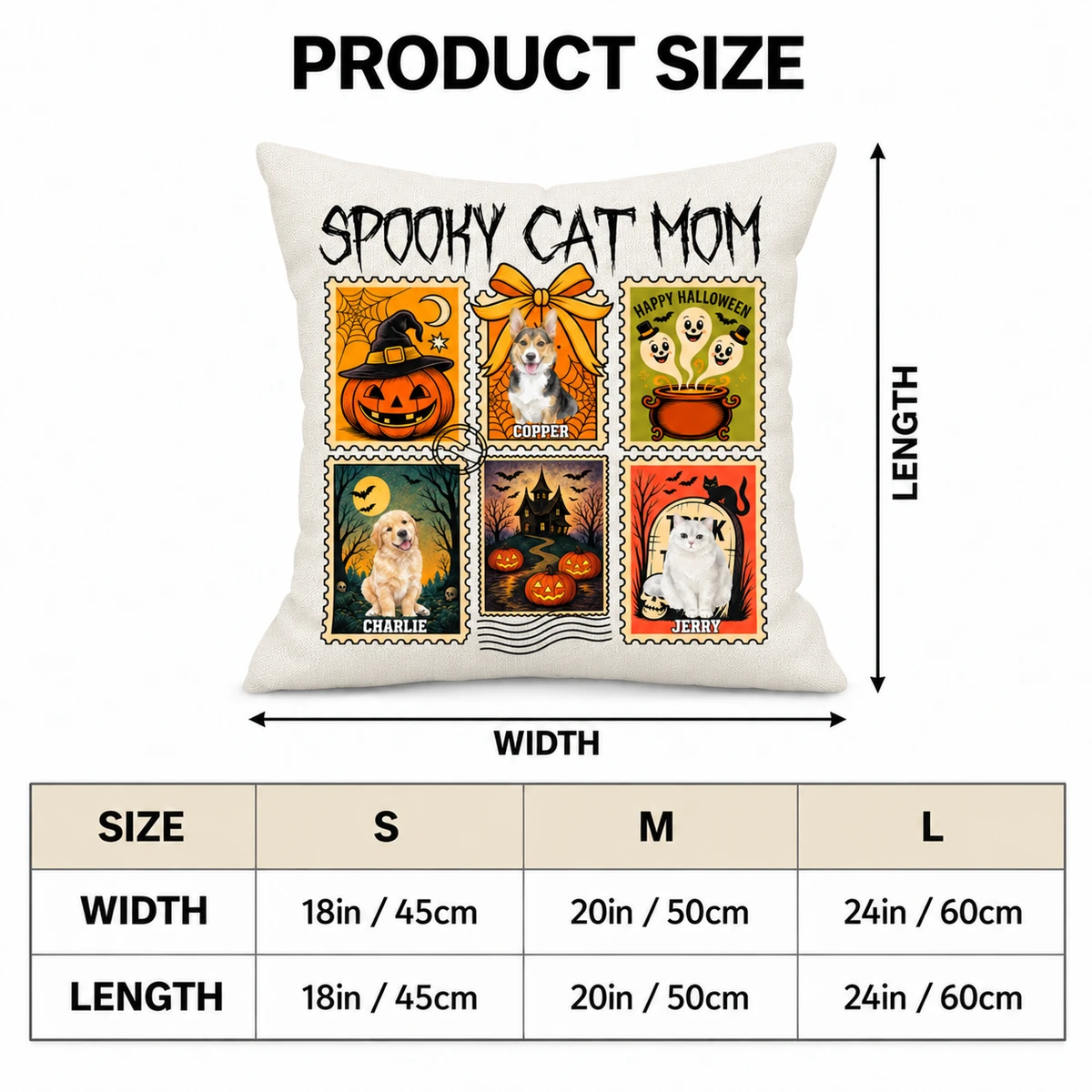 Personalized Spooky Halloween Stamp Pillow - Custom Pet Photos and Names