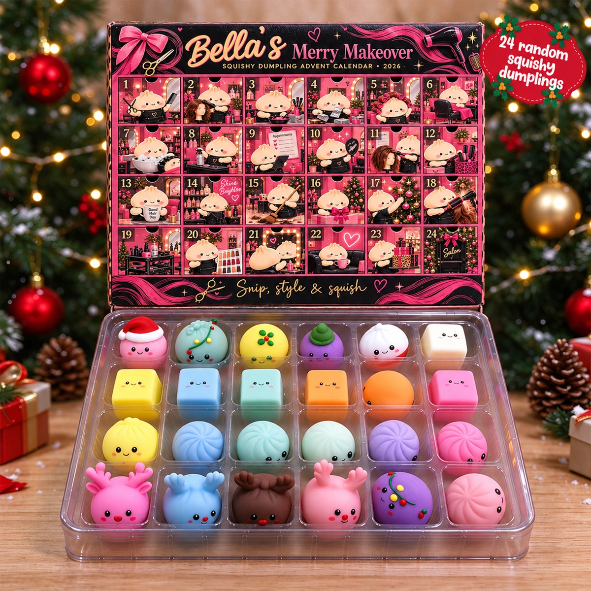 Personalized Dumpling Advent Calendar Custom Name, Squishy Christmas Countdown, Cute Beauty Salon Advent Calendar, Fun Holiday Gift for Her