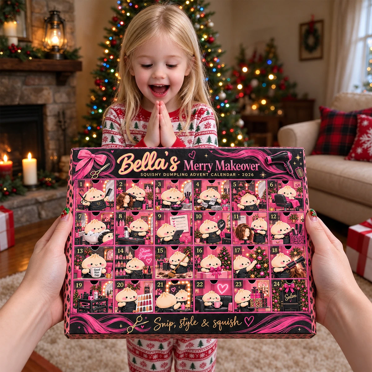 Personalized Dumpling Advent Calendar Custom Name, Squishy Christmas Countdown, Cute Beauty Salon Advent Calendar, Fun Holiday Gift for Her