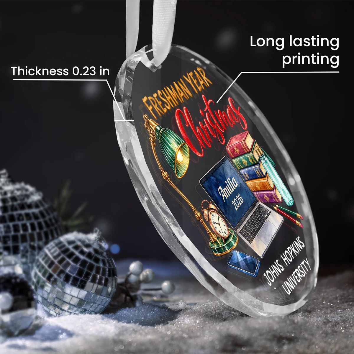 Personalized Round Glass Ornament - Custom Student Name Graduation Year and School