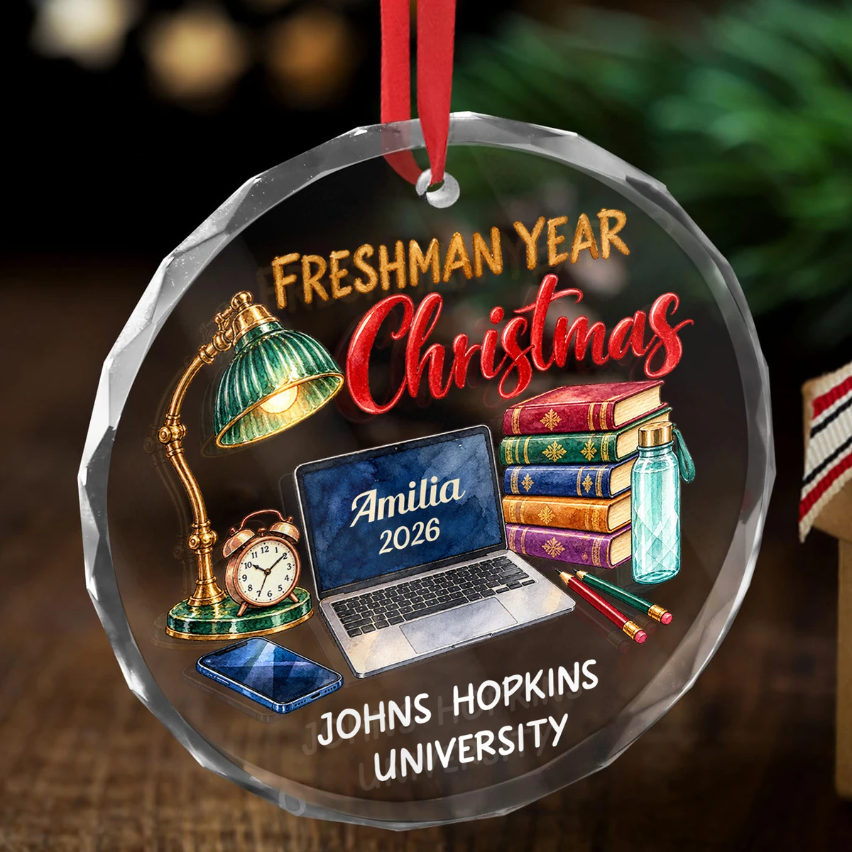 Personalized Round Glass Ornament - Custom Student Name Graduation Year and School